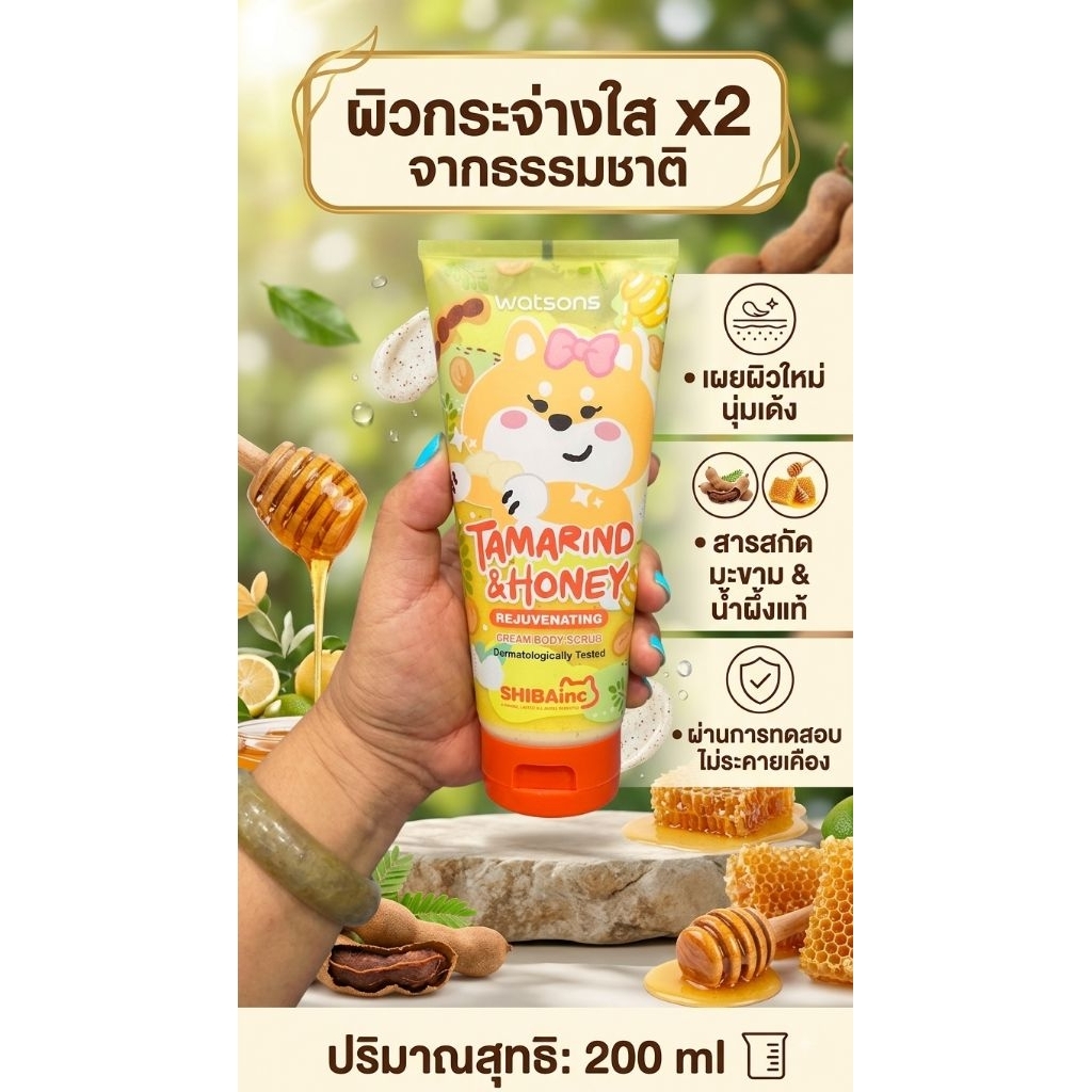 Exp: 03/29 Watsons x Shiba Inc. Tamarind & Honey Rejuvenating Cream Body Scrub 200g