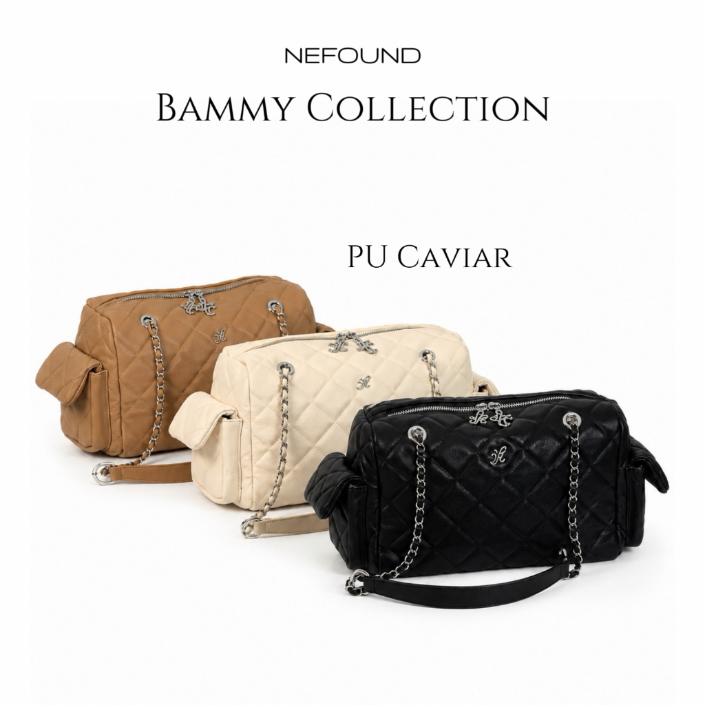 NF26063 NEFOUND กระเป๋าทรงหมอนคาร์โก้ รุ่น Bammy หนัง Caviar Premium