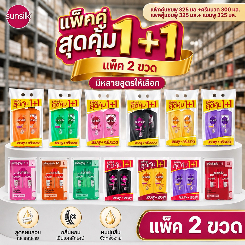💚((2ขวด)) sunsilk แชมพู+แชมพู และแชมพู+นวด ซันซิล แพคคู่ 325ml (1+1) คละสูตร