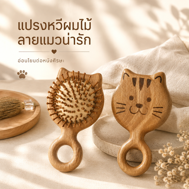 หวีลม แปรงหวีผมไม้ดีไซน์คิ้วท์ จับถนัดมือ ใช้งานง่าย เหมาะสำหรับเด็กและผู้ใหญ่