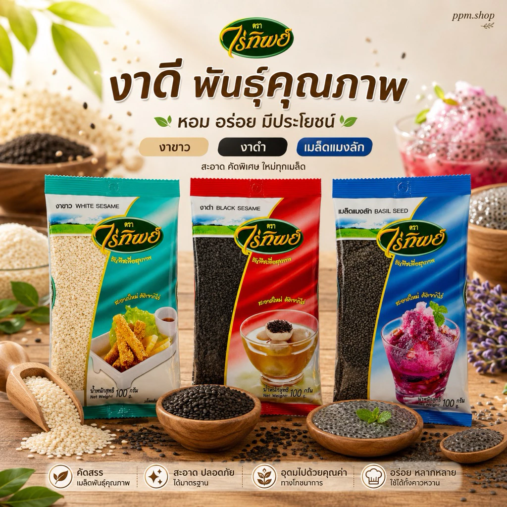 งาขาว งาดำ เมล็ดเเมงลัก แบบซองเล็ก 100 กรัม ตราไร่ทิพย์