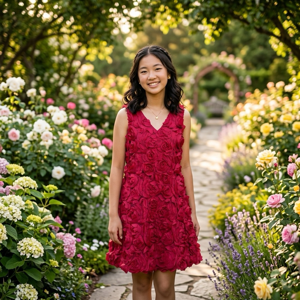 Wideria@real Red Rose 3D floral dress
