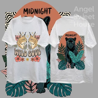 (COD) Angle Official เสื้อยืดผู้หญิงแขนสั้น ลายสัตว์ป่าและดอกไม้ MIDNIGHT WILD SOUL ทรงหลวม ผ้านุ่ม สไตล์วินเทจโบฮีเมียน