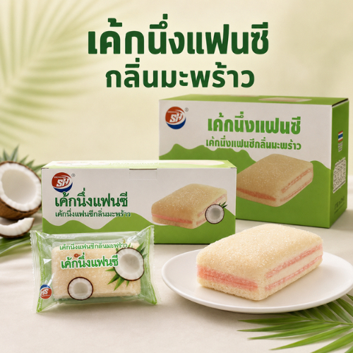 Shenghua เค้กนึ่งแฟนซีกลิ่นมะพร้าว (1ลัง12กล่อง144ชื้น) หอมกลิ่นมะพร้าว ทานง่าย ให้รสชาติหอมหวานกำลังดี
