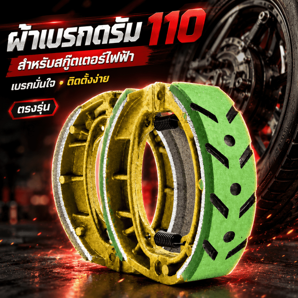 [พร้อมส่ง] ผ้าเบรคดรัม 110 สำหรับรถไฟฟ้า เปลี่ยนง่าย ใช้งานได้ทันที โปรดเช็ครุ่นก่อนสั่ง ผ้าเบรคหนาพิเศษ คุ้มค่า