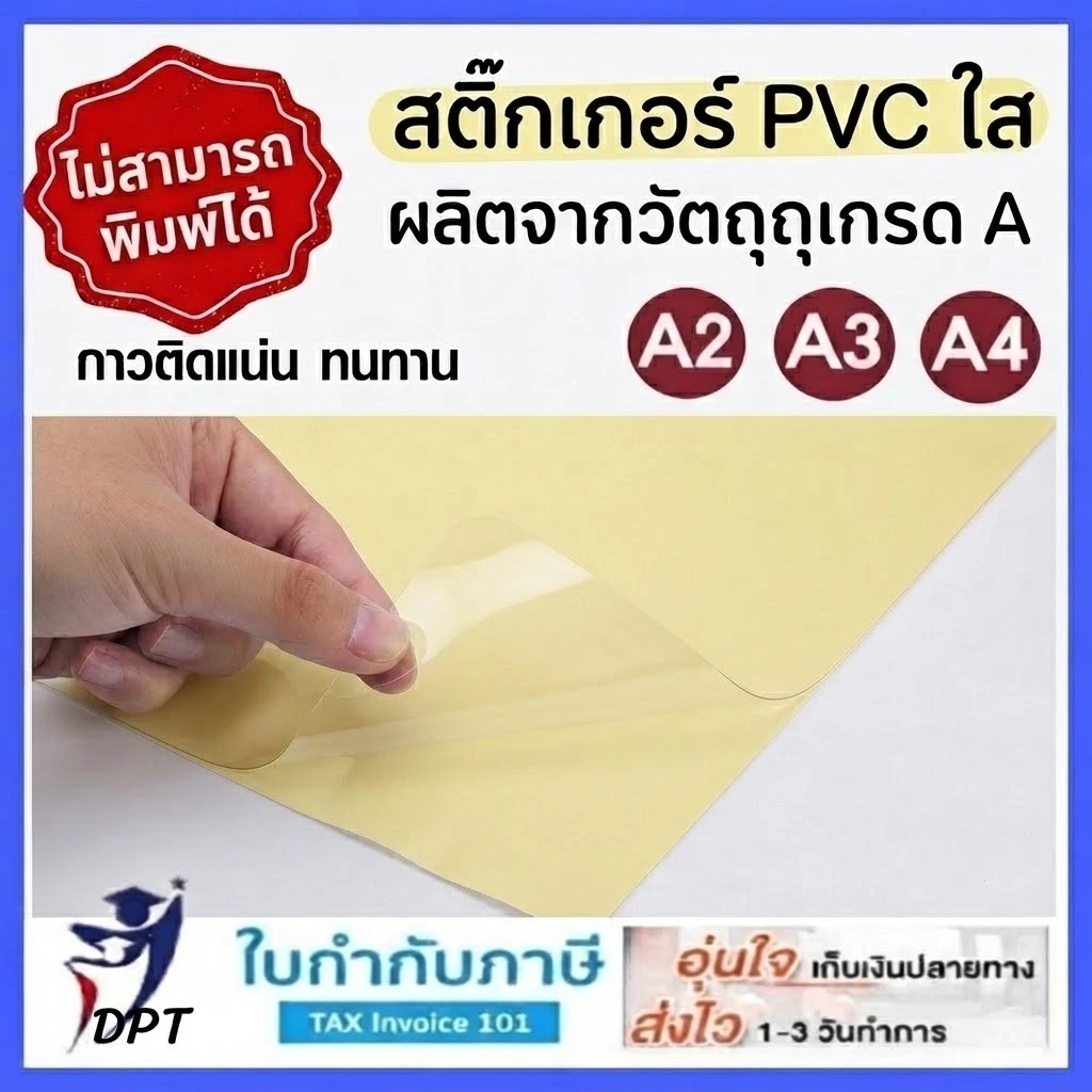 สติกเกอร์ PVC ใส A3 A4 กันน้ำ แผ่นเคลือบใส (ไม่สามารถพิมพ์ได้) Sticker สติ๊กเกอร์ใส เคลือบพีวีซี หลังเหลือง