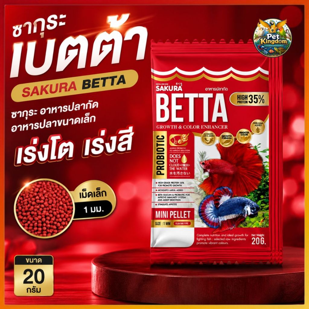 20กรัม ซากุระ อาหารปลากัด อาหารปลาขนาดเล็ก Sakura Betta เร่งโตเร่งสี