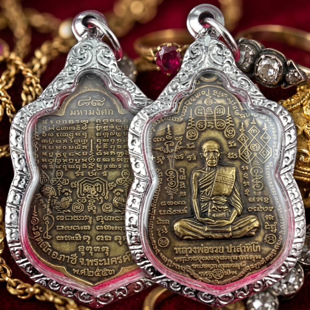 พระเครื่องจี้พระ เหรียญหลวงพ่อรวย วัดตะโก อยุธยา รุ่น มหามงคล 89 (หมื่นยันต์)ปี 2553 (แถมฟรีผ้ายันต์