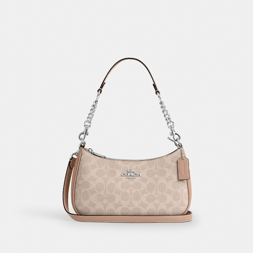 Coach CV933 Teri Shoulder Bag In Signature Canvas (SVPWH) กระเป๋าสะพายผู้หญิง สี Sv/Sand/Taupe