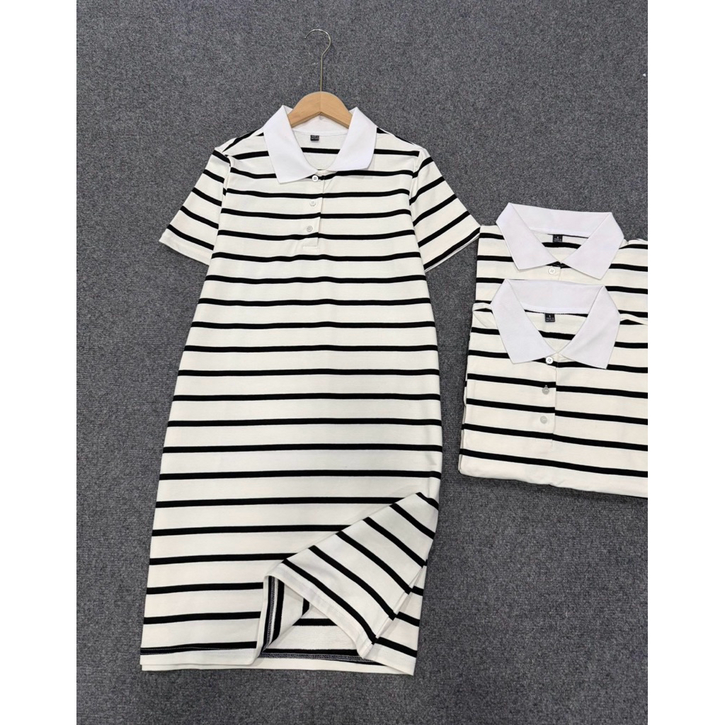 Polo Dress เดรสลายขวาง ผ้ายืด ผ้านุ่ม ทรงใส่หลวมๆ