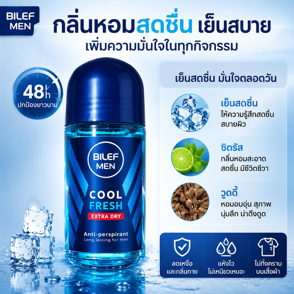 BILEF โรลออนระงับกลิ่นกาย ร่างกายสดชื่นรักแร้กลิ่นฟ็อกซ์สุทธิกลิ่นยูนิเวอร์แซ 50ml ความเชื่อโรลออน ระงับกลิ่นกาย