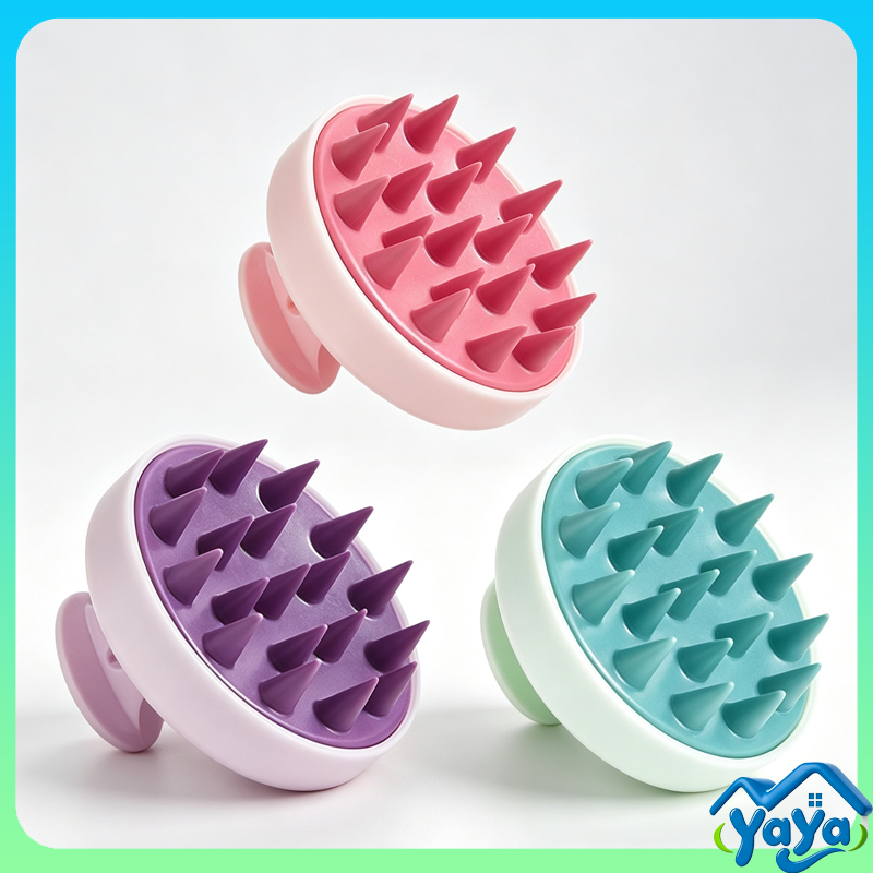 แปรงสระผมสีพื้น ด้ามจับ แปรงนวดหนังศีรษะซิลิโคน ขนแปรงนุ่ม ไม่ทำร้ายหนังศีรษะ