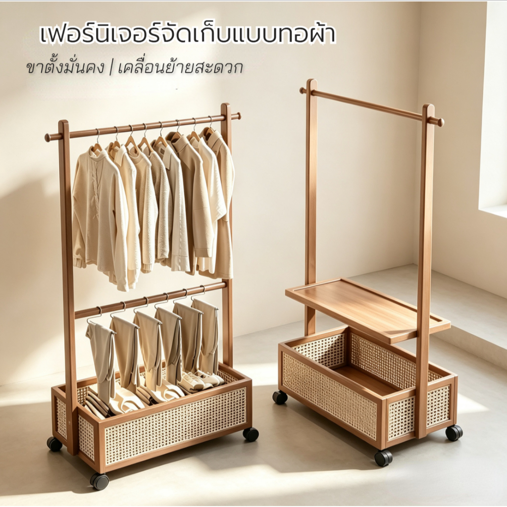 ชั้นวางหมวกลงบนพื้นห้องนอนชั้นวางแขวนมัลติฟังก์ชั่สำหรับชั้นวางของเตียงสามารถย้ายสิ่งประดิษฐ์เสื้อผ้า