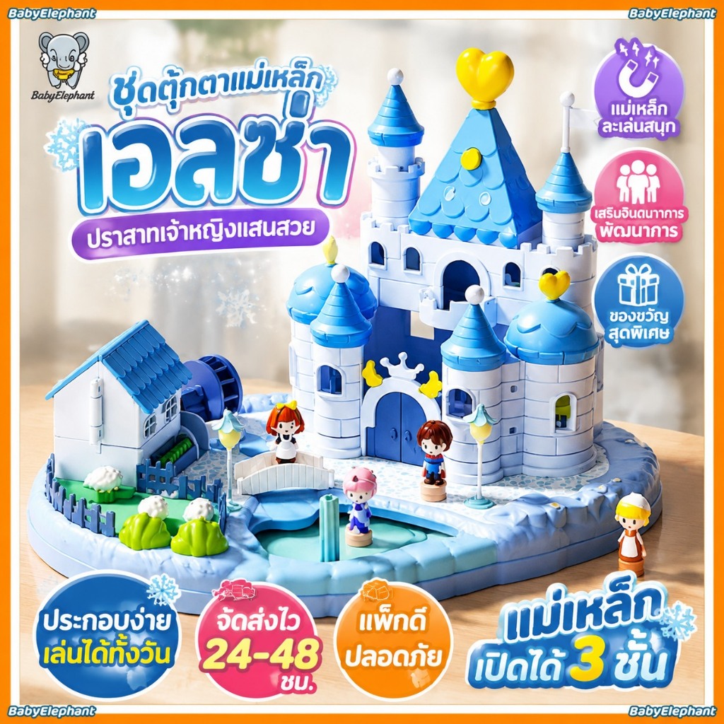 ชุดตุ๊กตาแม่เหล็กเอลซ่าสำหรับเด็กผู้หญิง ของเล่นเจ้าหญิง ปราสาทเด็ก กล่องของขวัญ