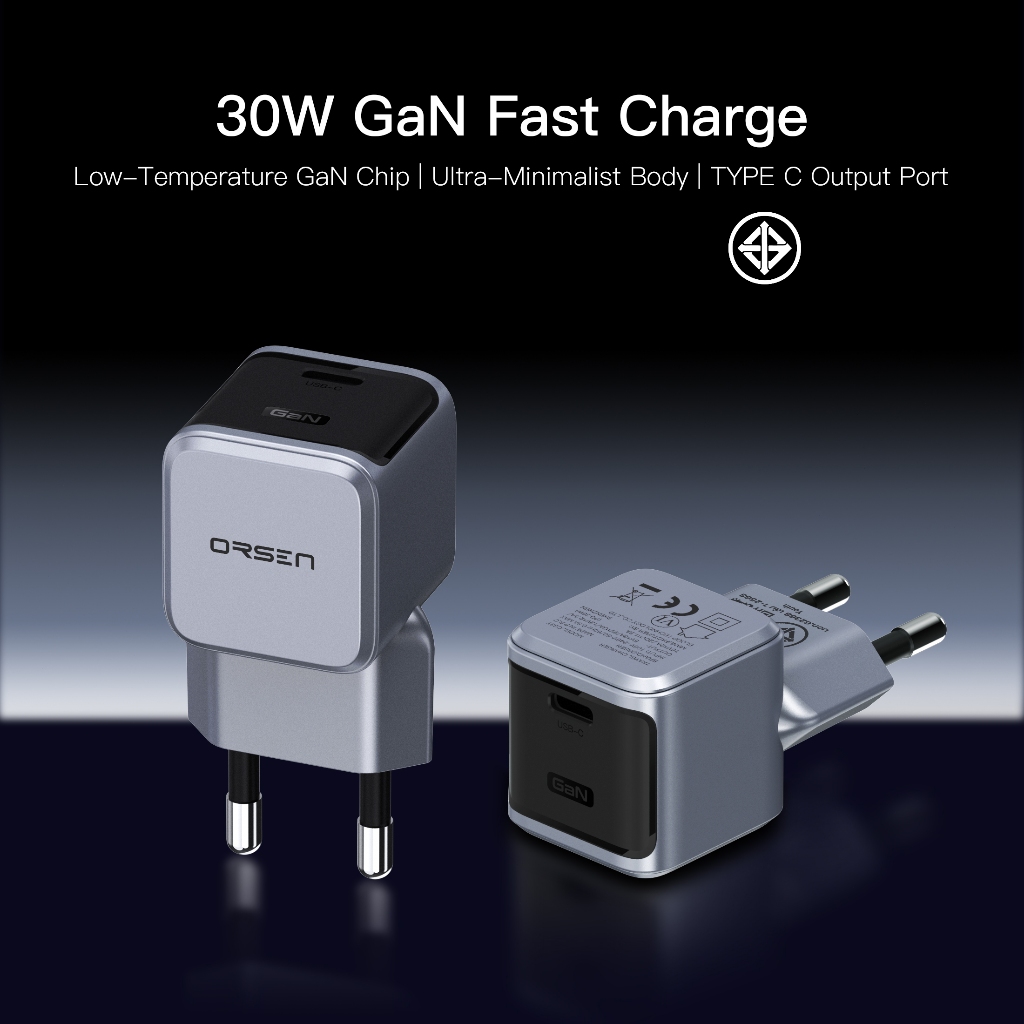 หัวชาร์จ Type-C ORSEN C33T ชาร์จเร็ว PD30W ระบบตัดไฟอัตโนมัติ วัสดุคุณภาพดี น้ำหนักเบา ใช้งานสะดวก ขนาดกระทัดรัด