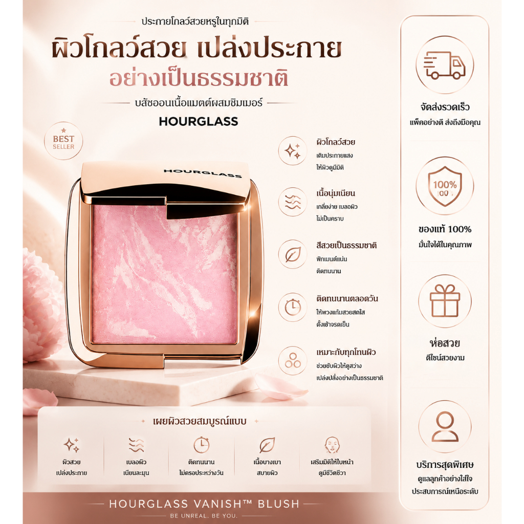 [ของแท้ 100%] Hourglass Ambient Lighting Blush 4.2g บลัชออนหินอ่อน ฉ่ำโกลว์ สีสวย เป็นธรรมชาติ สินค้าใหม่ 100%