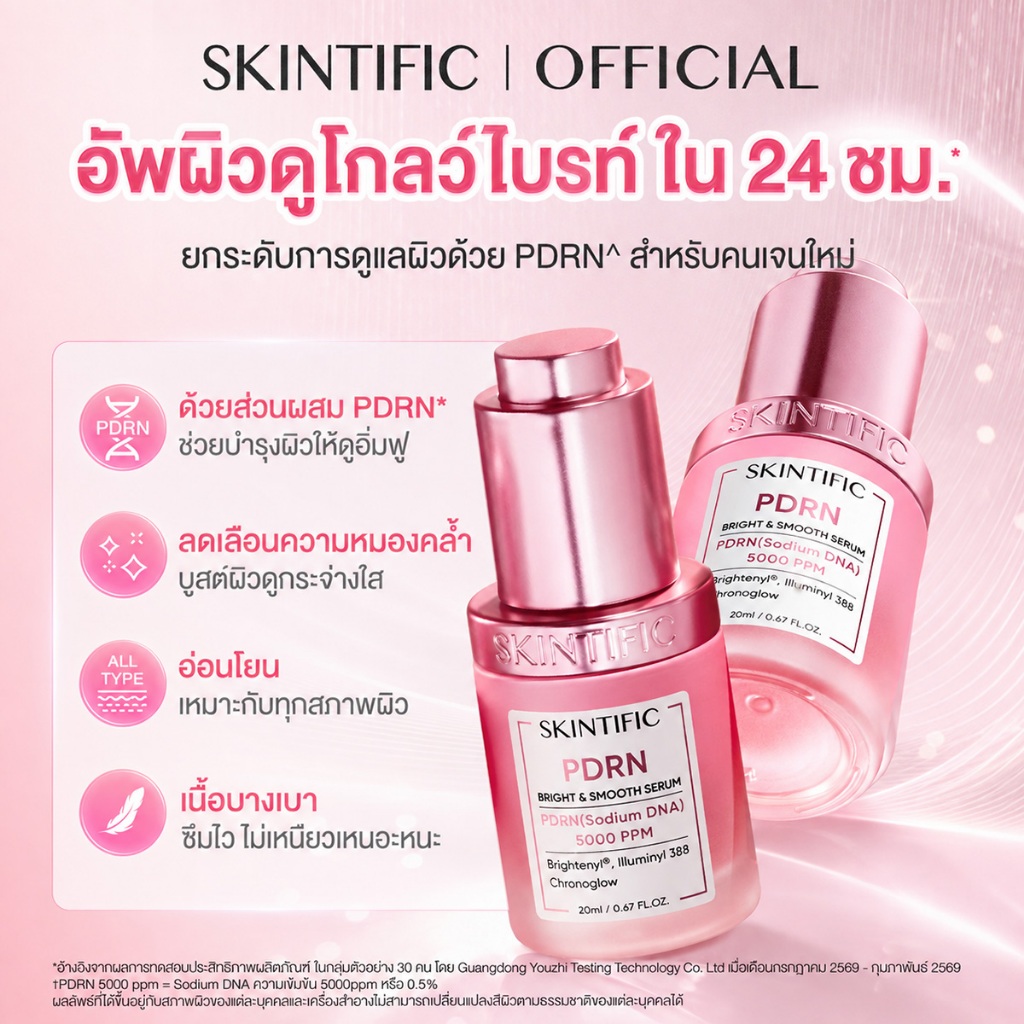 【NEW！】SKINTIFIC PDRN Bright & Smooth Serum เซรั่มหน้าใส 5000PPM ลดรอยสิว ผิวโกลว์