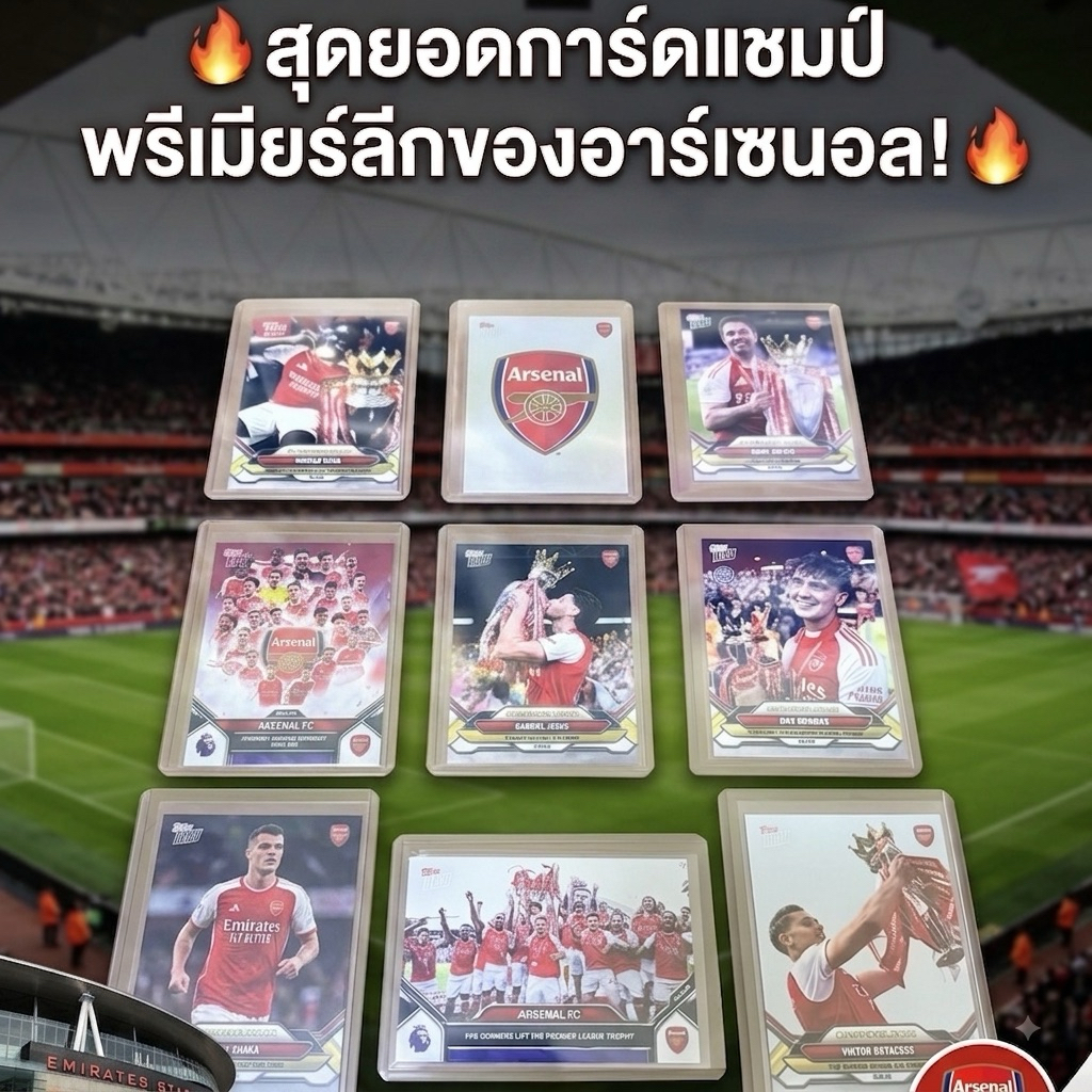 [ของแท้] การ์ดฟุตบอล Topps NOW Arsenal Champions 25/26 อาร์เซน่อลฉลองแชมป์ (Saka, Rice, Ødegaard, Arteta, Gyökeres)