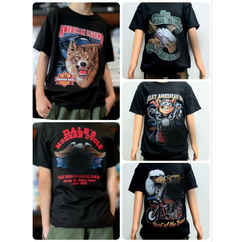 เสื้อเด็กแนววินเทจ เสื้อเด็ก3d ผ้าบางวินเทจสกีนหน้าหลัง คอกลมสีดำ เด็กชาย เด็กหญิง