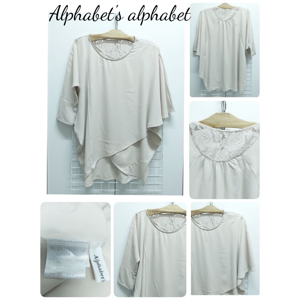 5920. Alphabet's alphabet เสื้อเบลาส์แขนไม่เหมือนกันญี่ปุ่นมือสอง