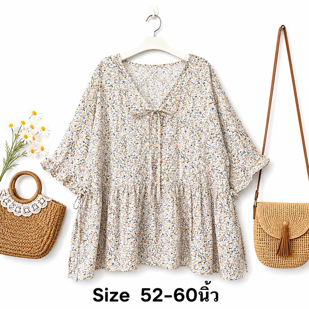 เสื้อไซส์ใหญ่อก 52 ถึง 60 นิ้วเนื้อผ้าใส่สบายมีสายผูกข้าง