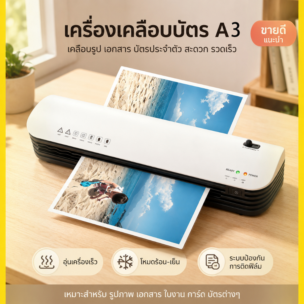 เครื่องเคลือบบัตร A4 รุ่นใหม่ SL399 อุ่นเร็ว เครื่องเคลือบเอกสารและรูปภาพ สำหรับสำนักงาน โรงเรียน และใช้งานในบ้าน