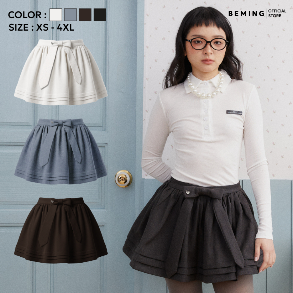 Bemingskirt101(XS-4XL) - Penny Skirt – กระโปรงดีไซน์หวานแต่งโบว์ถอดหรือเปลี่ยนตำแหน่งได้ พร้อมซิปซ่อนด้านข้าง