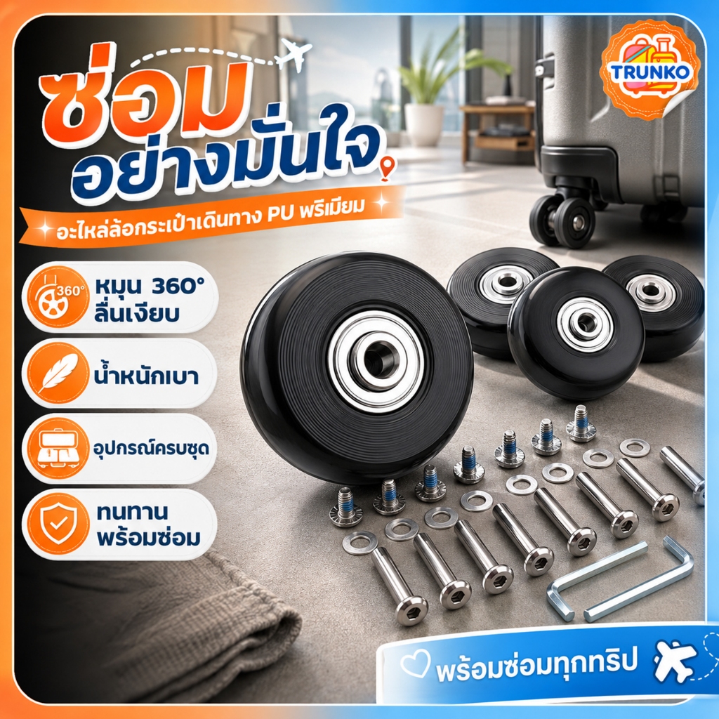 อะไหล่ล้อกระเป๋าเดินทาง ล้อเงียบ หลากหลายขนาด 40/43/45/50/54 มม. พร้อมอุปกรณ์เปลี่ยนและชุดซ่อมแซม 2PCS