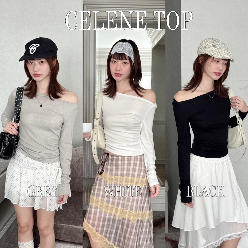 Chooesdress A2051 Celene Top เสื้อปาดไหล่แขนยาว