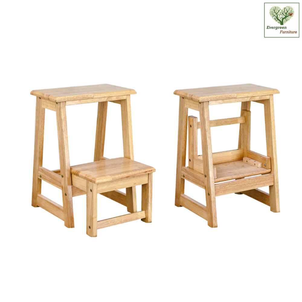 Evergreen Furniture เก้าอี้บันไดไม้ยางพารา สเต็ปแชร์ เก้าอี้บันได 2ชั้น มินิมอล (มีแบบประกอบเสร็จแล้ว) รหัส SLST-55