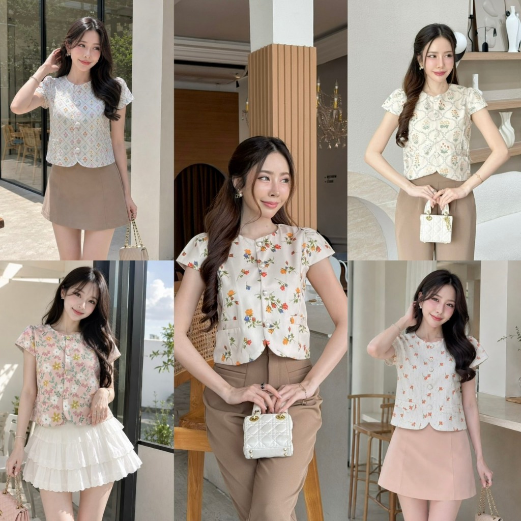 [S-2XL] เสื้อครอปคอกลมแขนสั้นชายเสื้อโค้งมีซับใน