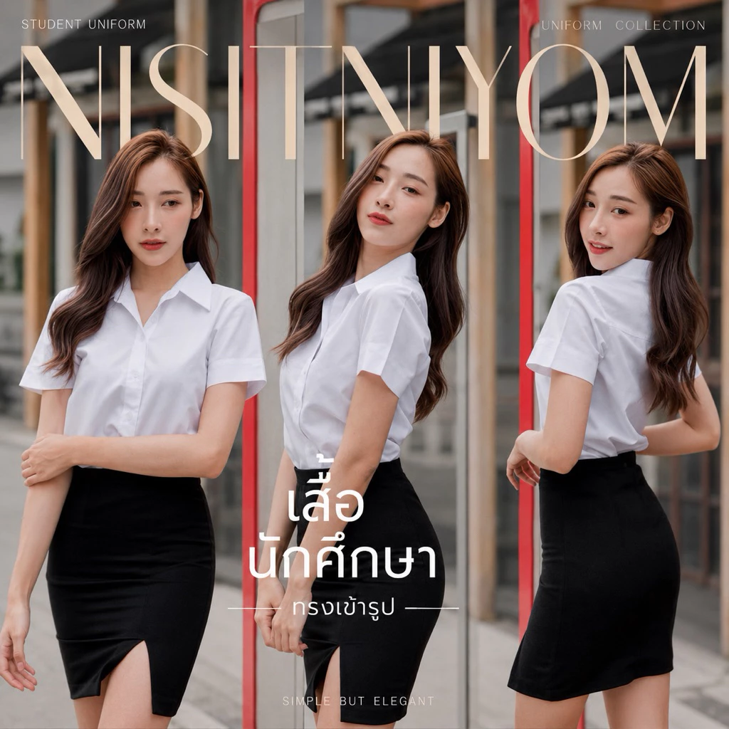 🦄👸เสื้อนักศึกษาหญิงถูกระเบียบ ทรงเข้ารูป (รอบอก 32-56")
