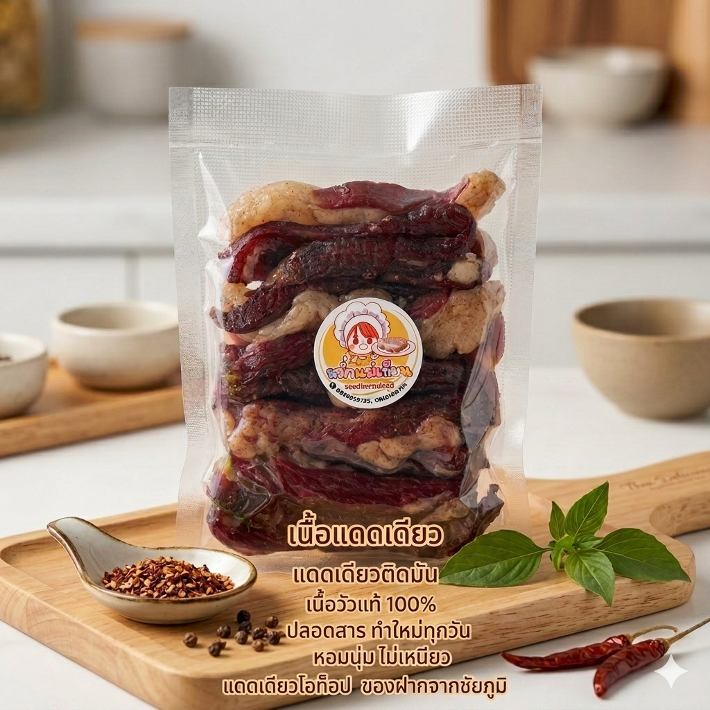 เนื้อแดดเดียว แดดเดียวติดมัน ปลอดสาร ทำใหม่ทุกวัน หอมนุ่ม ไม่เหนียว แดดเดียวโอท็อปของฝากจากชัยภูมิ