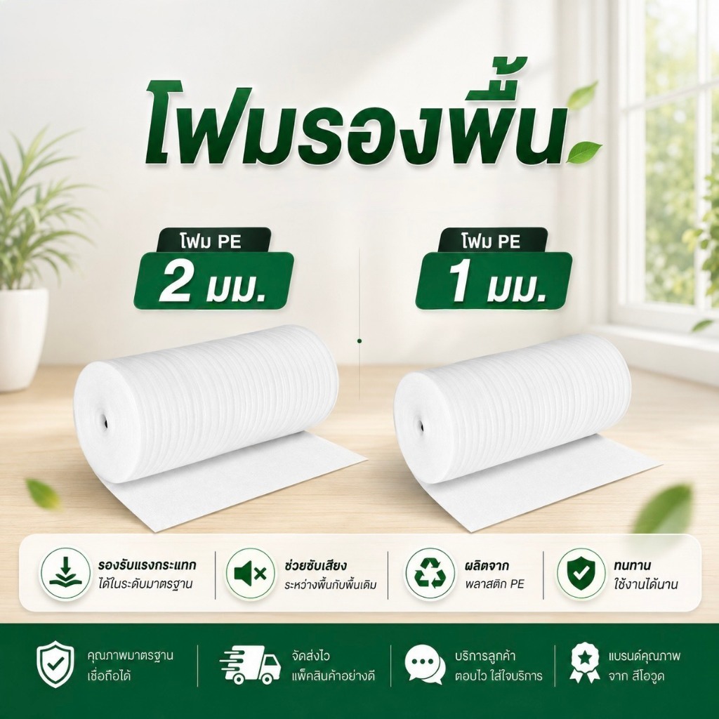 Leowood แผ่นโฟมปูพื้น ปูได้ 18.6-20 ตร.ม. หนา 1-2 มม. โฟมรองพื้น PE (สีขาว)