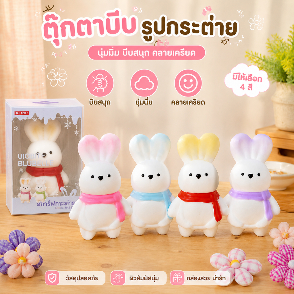 🔥จัดส่งภายใน 8 ชั่วโมง🔥สกุชชี่กระต่ายไซส์ใหญ่ 18 ซม. สกุชชี่สโลว์ไรซิ่ง สโลว์ไรซิ่ง นุ่มเด้ง คลายเครียด ของขวัญน่ารัก