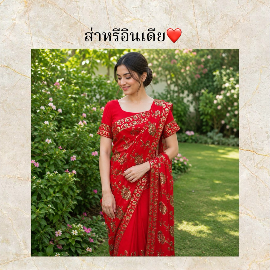 Indian Saree ส่าหรีอินเดีย ลายสวย ชุดส่าหรีผู้หญิง Free Size 38–46 นิ้ว พร้อมใส่ นำเข้าจากอินเดีย
