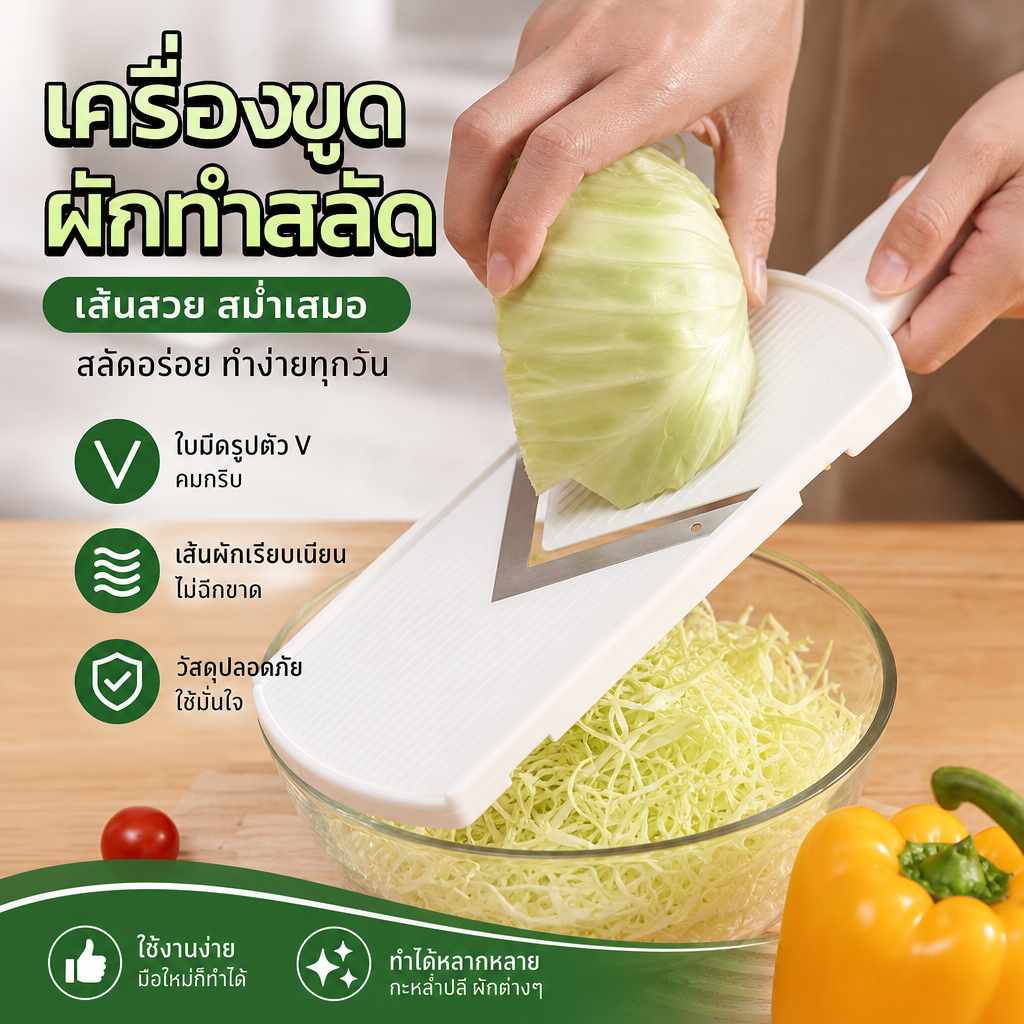 เครื่องหั่นผักอเนกประสงค์ ใบมีดสแตนเลส หั่นฝอย สไลด์ ขูด สำหรับสลัด ผัด Vegetable Slicer Grater Cutter