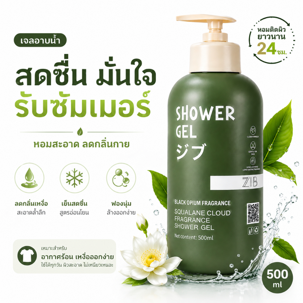 ZIB ครีมอาบน้ำเจลน้ำหอม กลิ่นหอมติดทนนาน หอมหรูระดับเคาน์เตอร์แบรนด์ ลดกลิ่นกาย ล้างออกง่าย ผิวเนียนนุ่ม