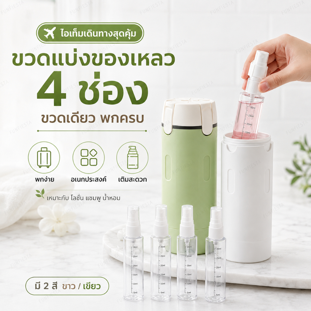 ส่งไวจากไทย✈️ ขวดเดินทาง 4 in 1 สำหรับแชมพู ครีมอาบน้ำ โฟมล้างหน้า ขนาดพกพา