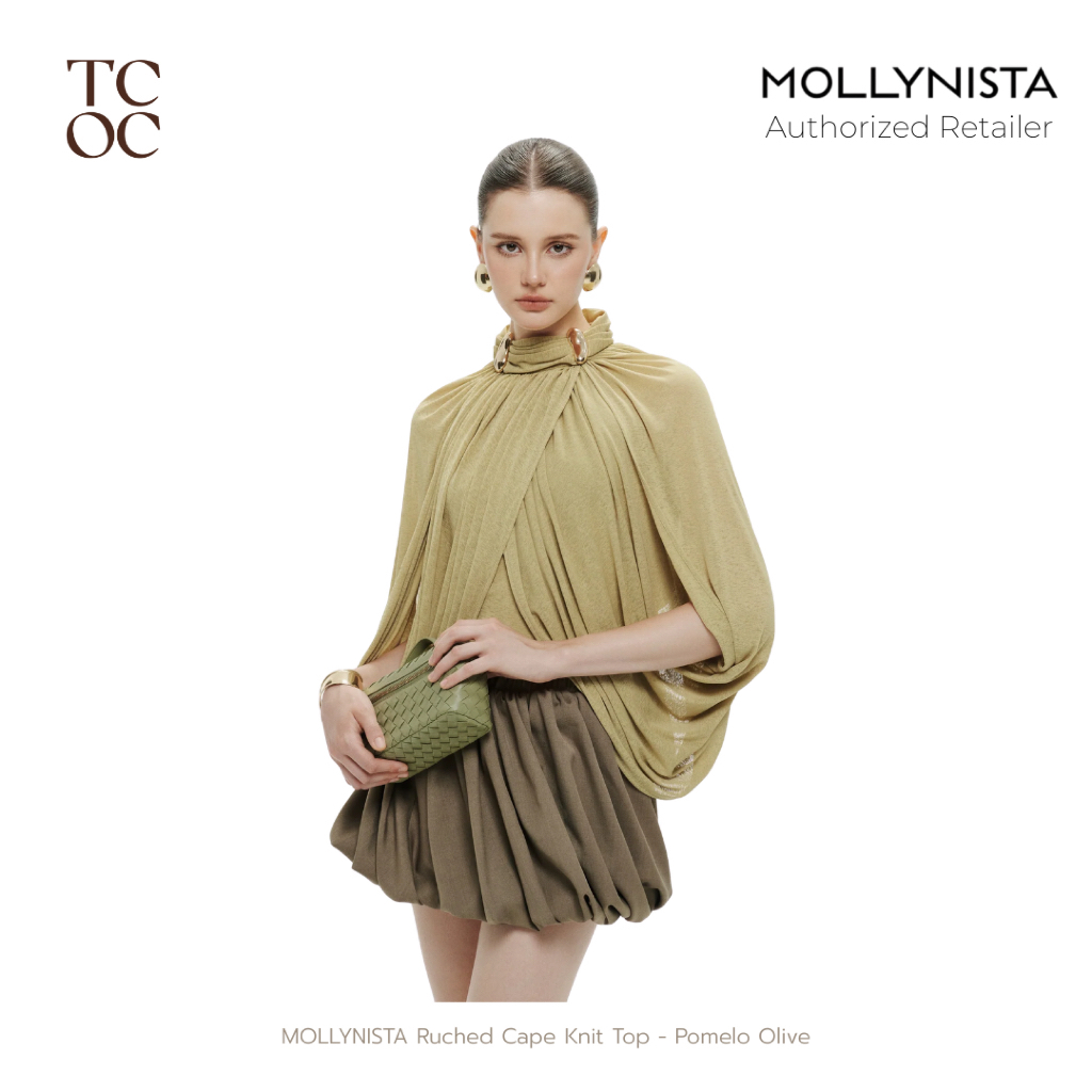 MOLLYNISTA Ruched Cape Knit Top - Pomelo Olive | OFFICIAL STORE พร้อมส่ง