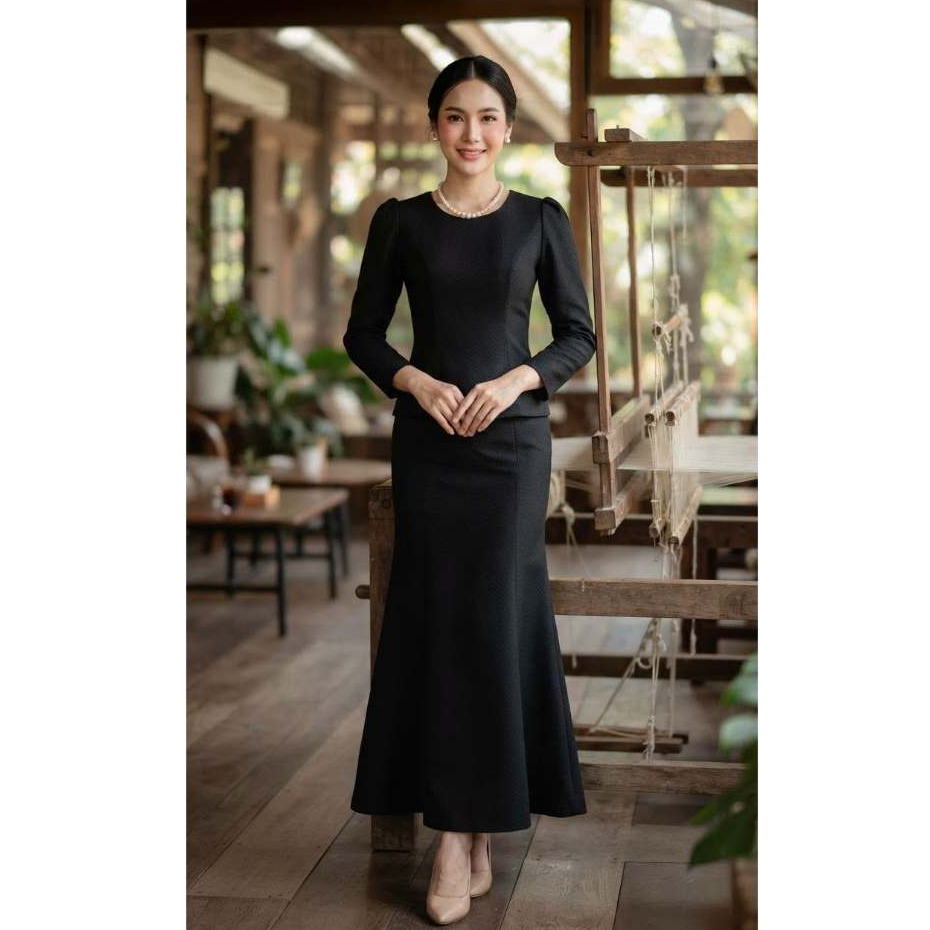 กระโปรงหางปลาผ้าฝ้ายทอเครื่องทอลายลินิน (หป02)