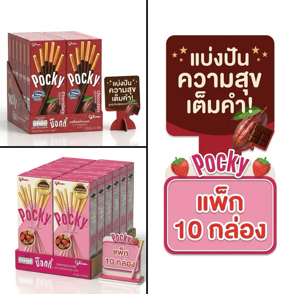 [1แพ็ค10กล่องเล็ก] Glico Pocky กูลิโกะ ป็อกกี้ บิสกิตเคลือบครีม แบบแท่ง