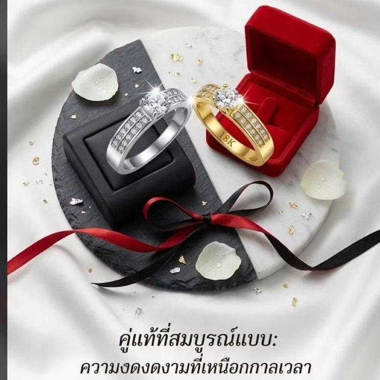 แหวนพลอยสแตนเลสยิงเลเซอร์ประดับด้วยเพชร CZ มีสีทองกับสีเงิน