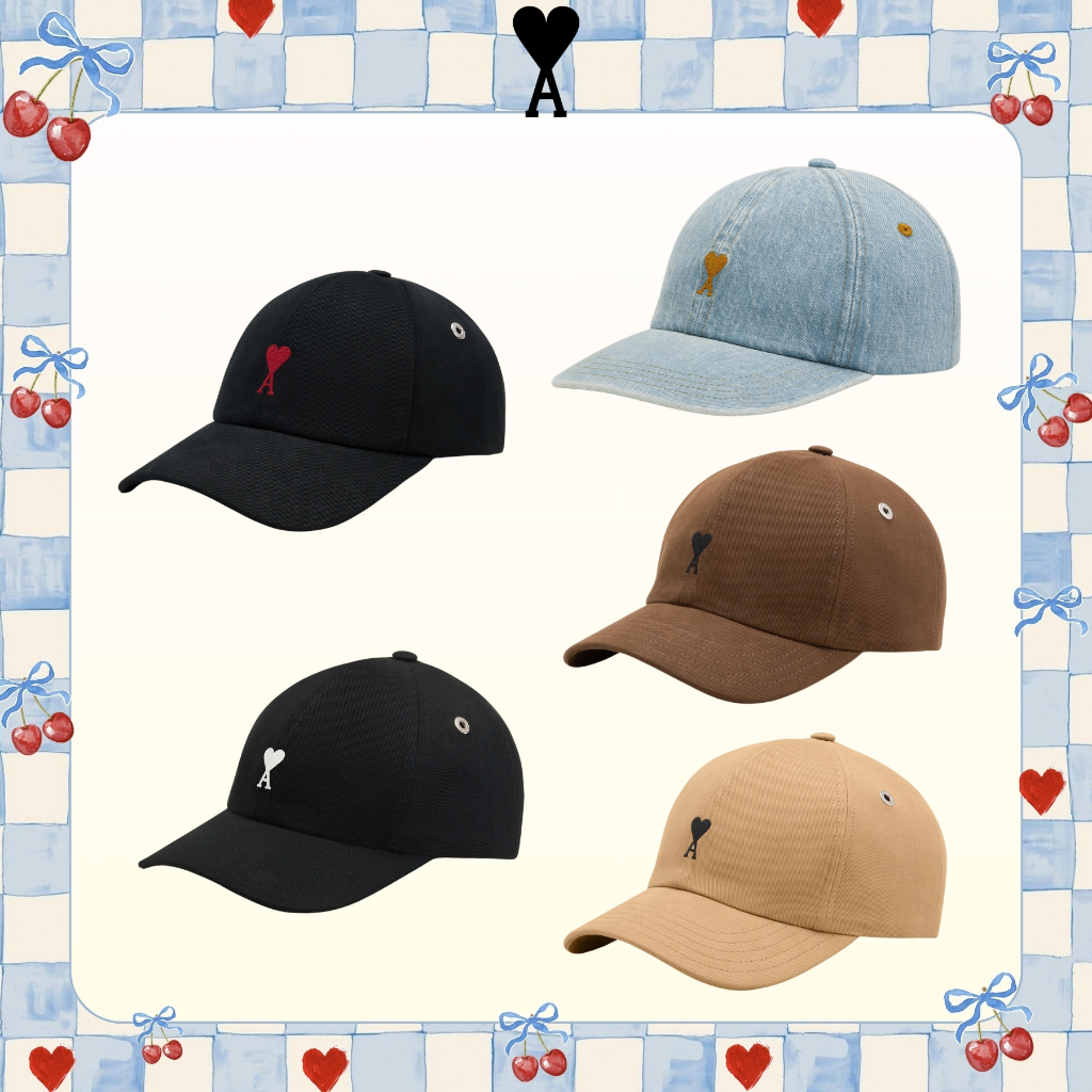 (ของแท้ 100%) AMI Paris Cotton Ami De Coeur Embroidery Cap หมวก