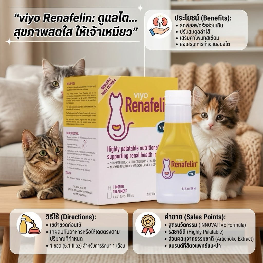 (1ขวด)Viyo Renafelin(150ml) ดูแลสุขภาพไตอย่างตรงจุด: สูตรนวัตกรรมใหม่ที่ออกแบบมาเพื่อแมวที่มีภาวะโรค