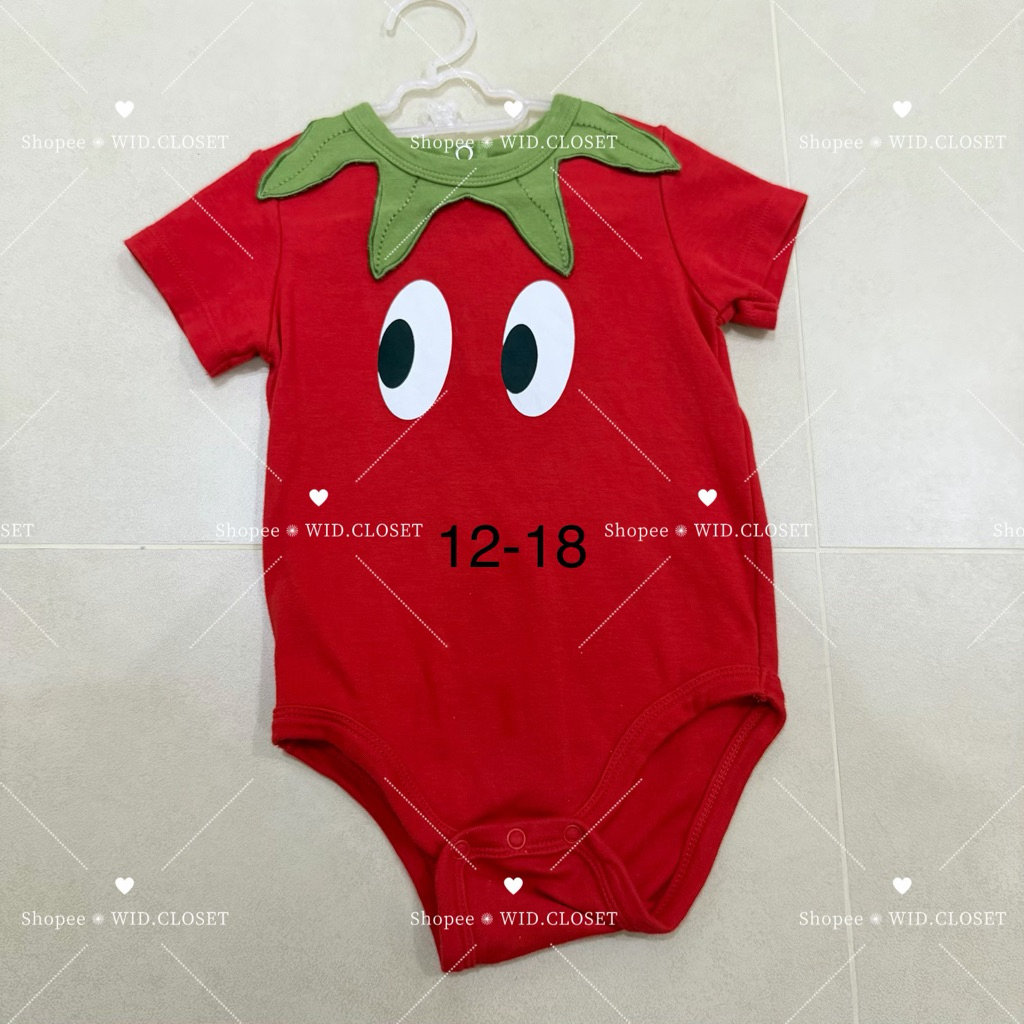 ❤️ ส่งต่อ ชุดมือสอง รอมเปอร์เด็ก Babylovett romper มะเขือเทศ size 12-18 • bblv