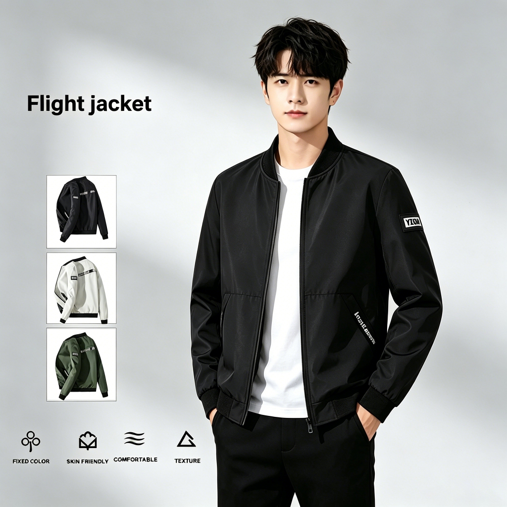 เสื้อแจ็คเก็ตบอมเบอร์ผู้ชาย ใส่สบาย ผ้าคุณภาพดี ทรงพอดี สไตล์สตรีทแฟชั่น เสื้อคลุมลำลอง ลายอักษร เบาบาง