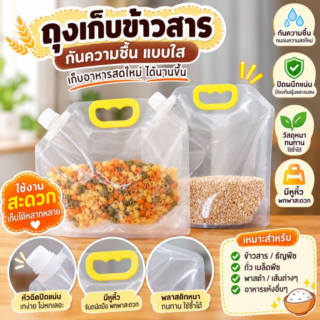 ส่งด่วน พร้อมส่งจากไทย ถุงแกลลอนฝาใหญ่แบบพกพา ปลอดภัยเกรดอาหาร