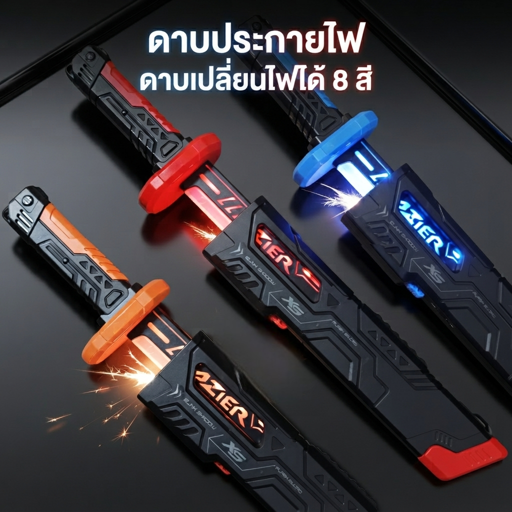 ดาบประกายไฟ ดาบของเล่นไซเบอร์เปลี่ยนสีได้8สี มีเสียงปลอกดาบชาร์จไฟได้