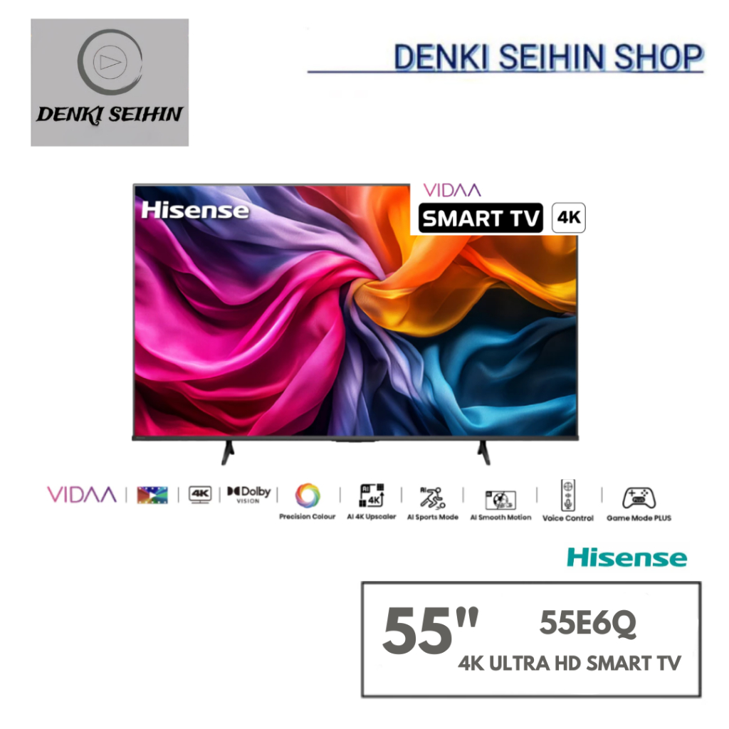 Hisense TV 55 นิ้ว รุ่น 55E6Q 4K Ultra HD Smart TV Voice Control WIFI Build in Netflix รุ่น 55E6Q